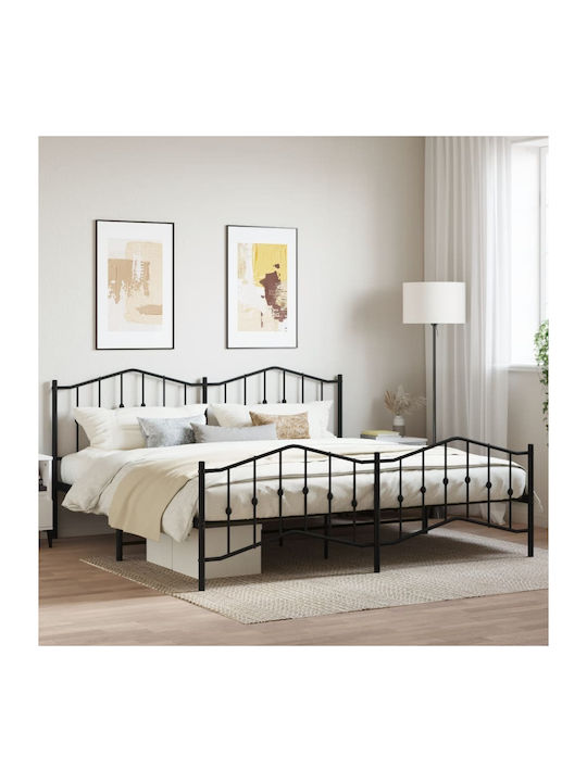 Pat King Size Metalic Negru cu Lamele pentru Saltea 193x203cm