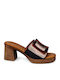Leather Mules with Chunky Heel in Gray Color
