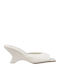 Leather Mules with Chunky High Heel in Ecru Color