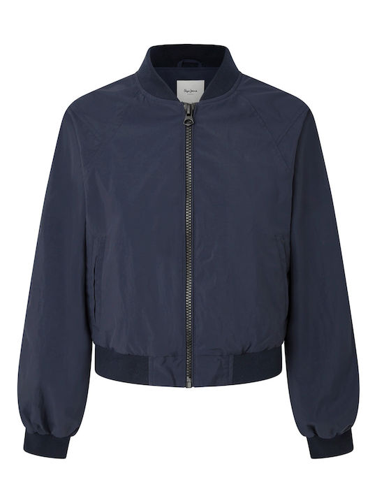 Pepe Jeans Women's Short Lifestyle Jacket Windproof for Spring or Autumn Navy Blue