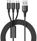 Regular USB to Lightning / Type-C / micro USB Cable 2.1A Μαύρο 1.2m AT06278_CZ