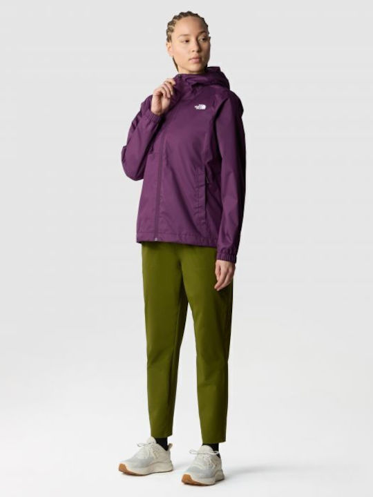 The North Face Quest Women's Hiking Long Sports Jacket Waterproof and Windproof for Winter with Hood Black Currant Purple