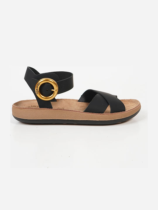 Leather Women's Flat Sandals Anatomic in Black Color