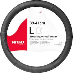 AMiO Car Steering Wheel Cover with Diameter 39-41cm Leatherette Black with Black Seam