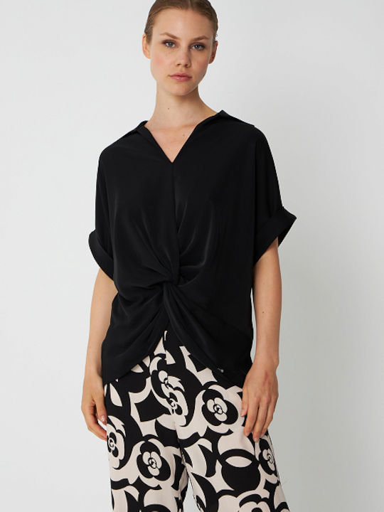 Knot Blouse On Front Black