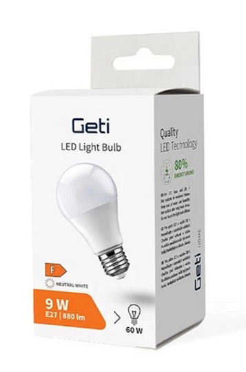 Geti Smart Lampe LED 9W für Fassung E27 und Form A60 Naturweiß