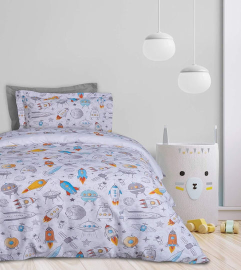 Das Home Space Rocket Set Kids Duvet Cover Single with Pillowcase Yellow-grey-blue 160x240cm