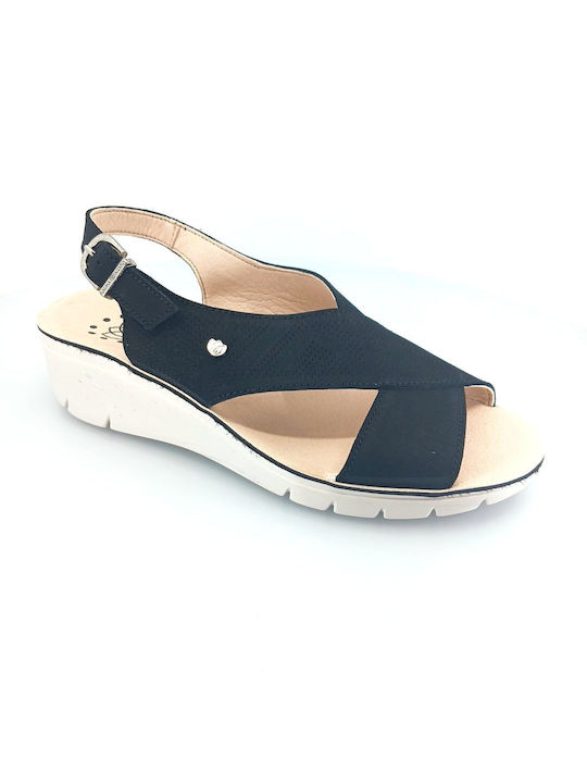 Laura Azana Leather Women's Flat Sandals Anatomic in Black Color