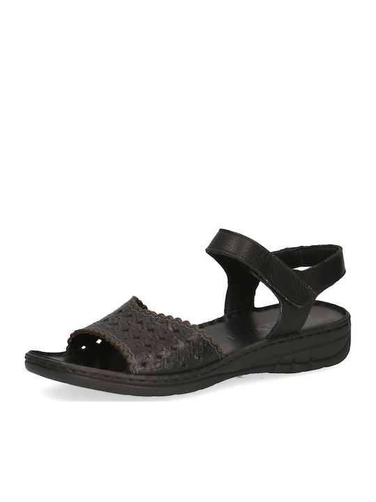 Leather Women's Flat Sandals Anatomic in Black Color