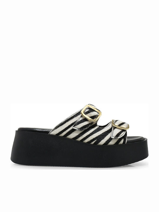 Damen Plateausandale Weiß Schwarz Pony 529 Taormina 6-1 Tsakiris Mallas