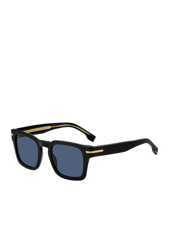 Boss Men's Sunglasses with Black Plastic Frame and Blue Lens HG 1625/S 807/KU