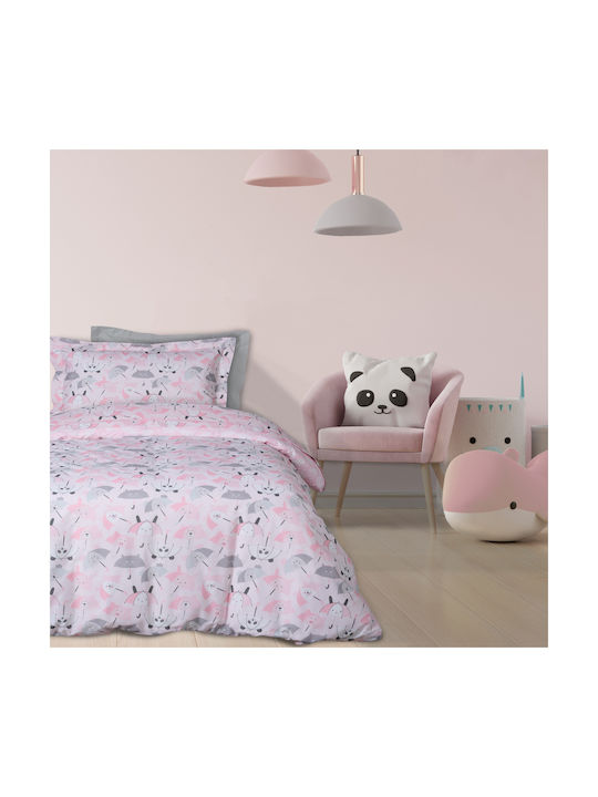 Das Home Bettwäsche-Set Einzel aus Baumwolle & Polyester Pink-white-grey 170x240cm 3Stück