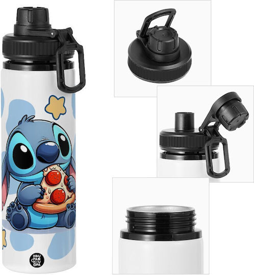 Koupakoupa Stitch Pizza Kinder Trinkflasche aus Aluminium Stitch mit Stroh Mehrfarbig 850ml