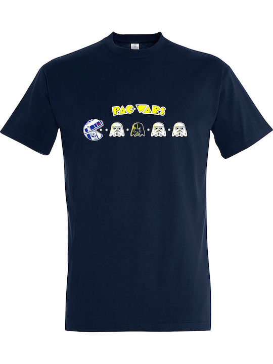 T-shirt Unisex " Pac Wars Pac Man Ft Star Wars " French Navy