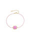 Loisir Pierrot Bracelet Metallic Gold Plated Rosary Element Pink Enamel Zirconia 02l15-01640