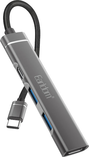 Earldom Hub 4 Θυρών USB 2.0 με σύνδεση USB-C Γκρι