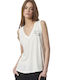 Body Action Damen Bluse Ärmellos mit V-Ausschnitt Off White