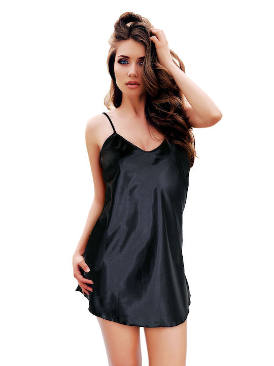 Miorre cămașă de noapte din satin pentru femei Sexy Short Black