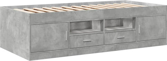 Pat pentru Copii Single cu Spațiu de Depozitare Gri pentru Saltea 100x200cm