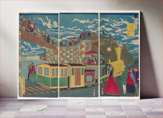 Famous Places In Tokyo, Takanawa: Picture Of Complete Picture Of A Steam Locomotive And Railroad (1871) By Tsukioka Yoshitoshi Painting on Canvas 50x80cm