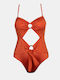Strapless Swimsuit with Openings Terracotta