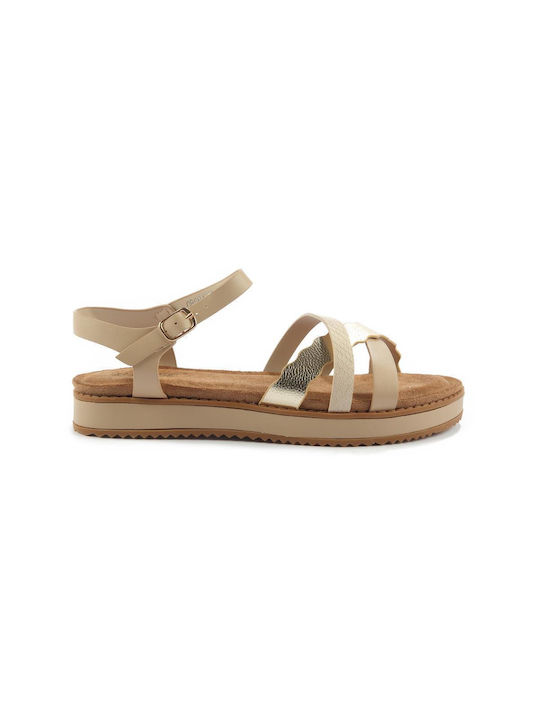 Fshoes Synthetic Leather Crossover Women's Sandals Beige