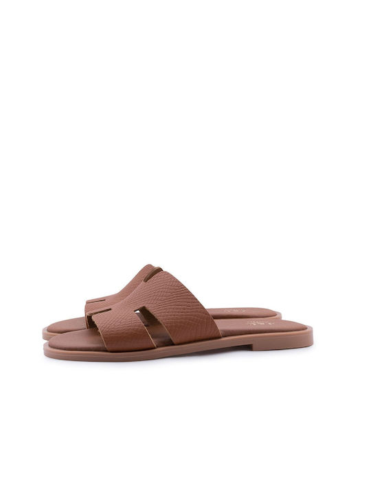 Love4shoes Leather Women's Flat Sandals in Tabac Brown Color