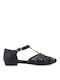 Leather Women's Flat Sandals in Black Color