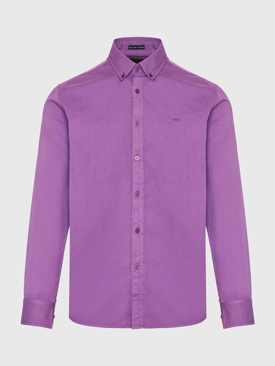 Funky Buddha Men's Shirt Long Sleeve Cotton Striped Purple