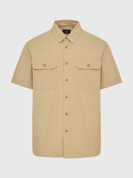 Funky Buddha Men's Shirt Overshirt Short Sleeve Cotton Beige