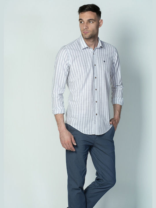 Dors Men's Shirt Linen Striped Grey