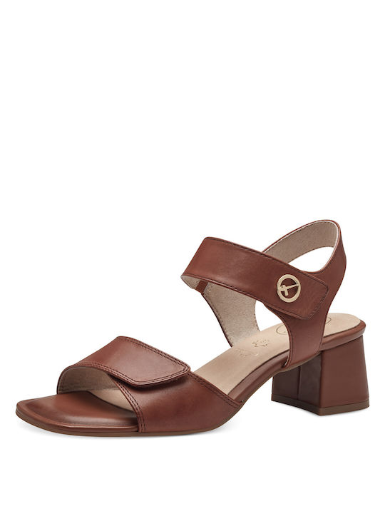 Tamaris Leather Women's Sandals Brown with Medium Heel