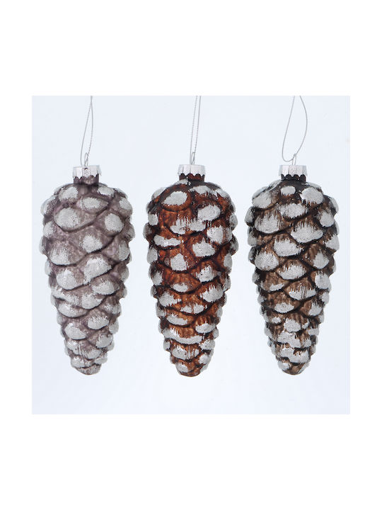 Set Hanging Christmas Tree Ornaments Pine Glass Brown 12x12cm 3 Pieces