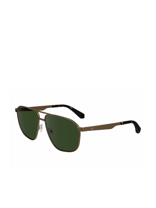 Calvin Klein Men's Sunglasses with Brown Metal Frame and Green Lens CKJ24202S 704