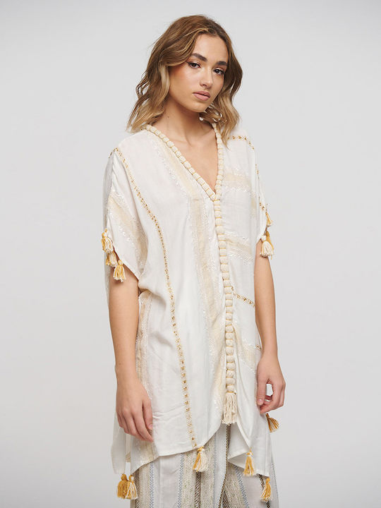 Ble Resort Collection Women's Caftan Beachwear White/beige