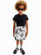 Combination Floral Kinderkleid Kurzärmelig Blumen Schwarz