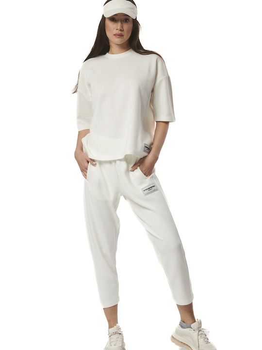 Body Action Women's Jogger Sweatpants White Fleece