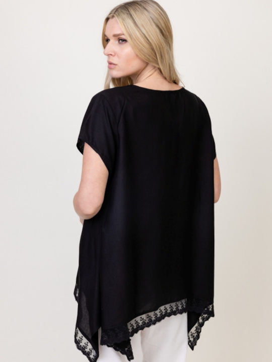Pronomio Women's Summer Blouse Short Sleeve Black