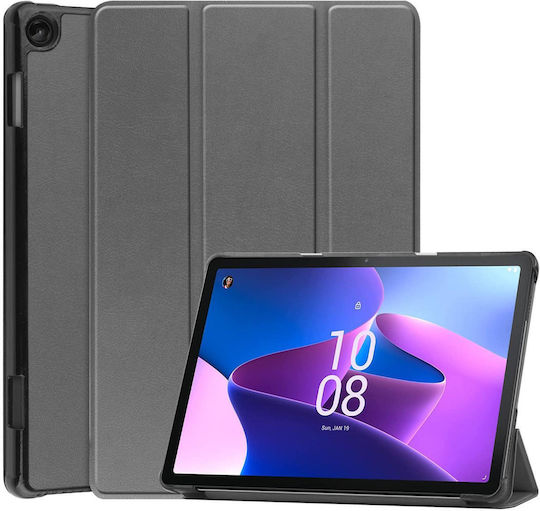 Lenovo Tab M10 3rd Gen Custer Pure Color 3-fold Holder Smart Leather Tablet Case Grey