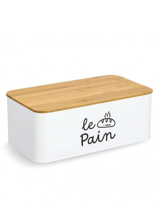 Zeller Bamboo Bread Box with Lid White 33.8x19.3x12.5cm