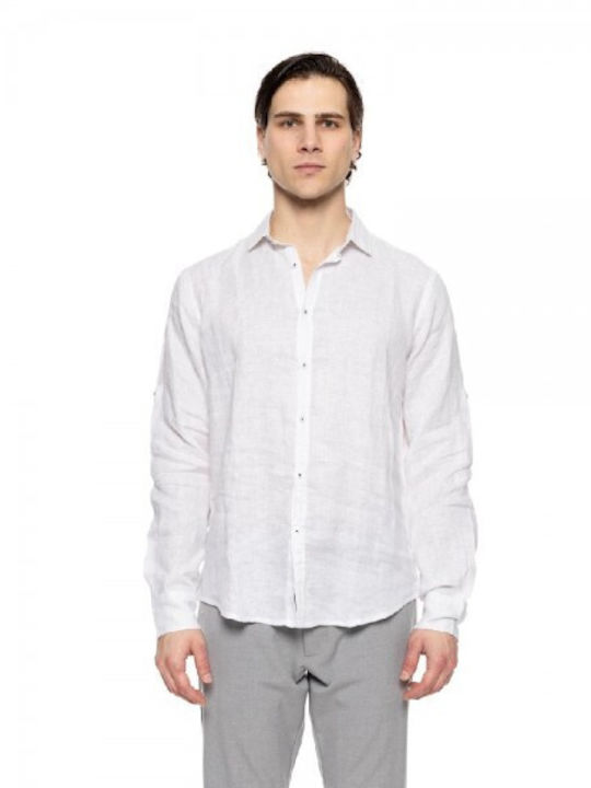 Smart Men's Shirt Long Sleeve Linen White