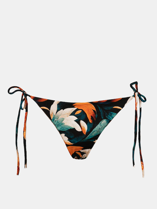 Rock Club Art Print Bikini Slip mit Schnürchen Marineblau