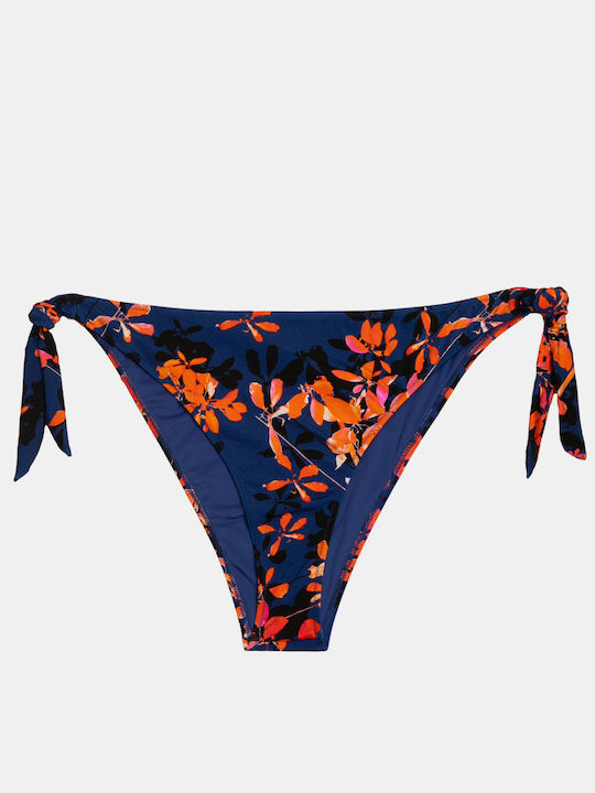 Rock Club Orchid Print Bikini Slip με Κορδονάκια Navy Μπλε