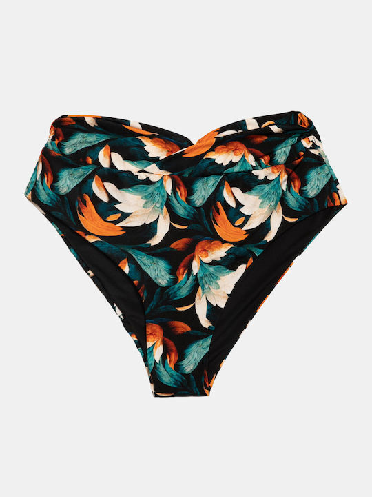 Art Print Bikini Slip Hohe Taille Marineblau