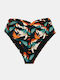 Art Print Bikini Slip Hohe Taille Marineblau