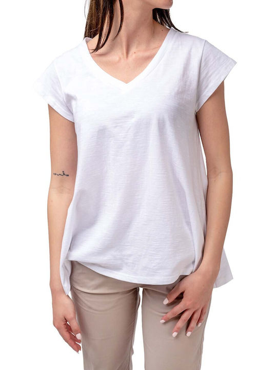 Moutaki Damen T-shirt mit V-Ausschnitt Weiß