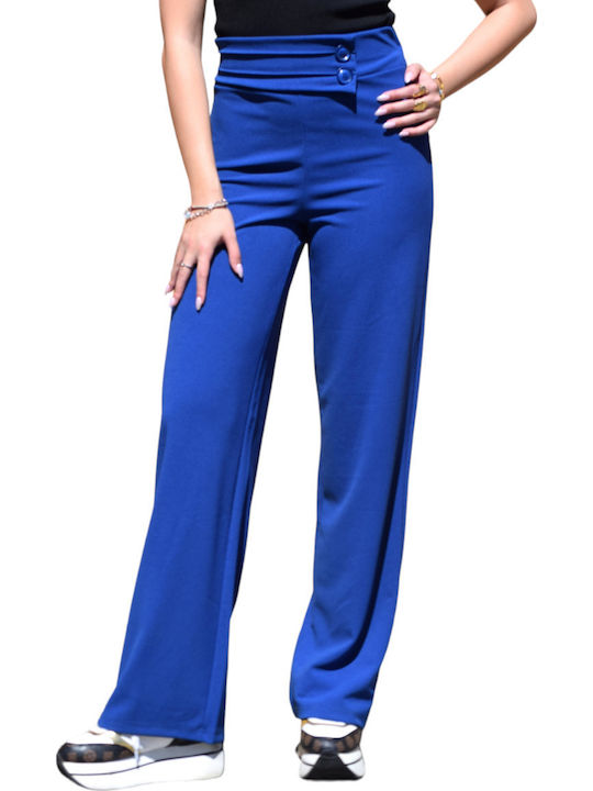 Women's High-waisted Fabric Trousers Blue