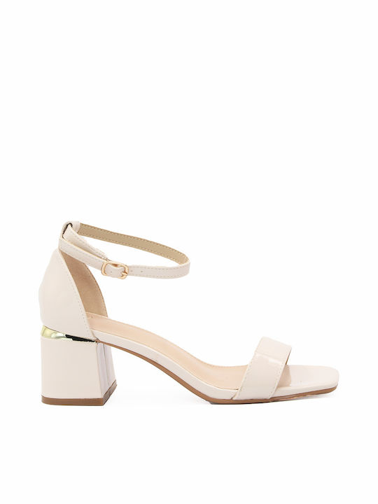 Alta Moda Patent Leather Women's Sandals Beige