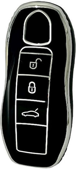 Car Key Cover Case made of with 3 Buttons for Porsche in Black Color