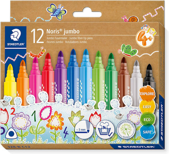 Staedtler Noris Μαρκαδόροι Ζωγραφικής 3mm Χονδροί Σετ 12 Χρώματα